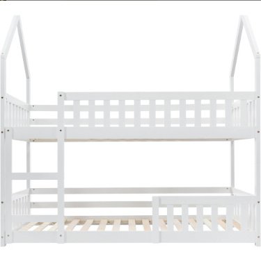 Bunk Bed, Twin Sleeper Bed With Ladder, Solid Wood Frame 3FT Single Bed, Gaming Bed, Castle-shaped Bed 90 X 190 Cm Children's Bed Room Furniture, Wooden Bed Frame For Kids Children White - Image 6