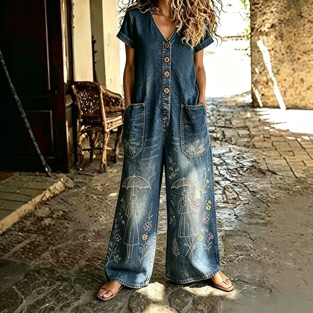 Short Sleeves Casual One-piece Wide-leg Jumpsuit