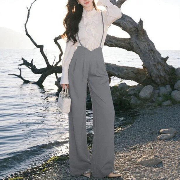 Ruffled Long-Sleeve Shirt And Suspender Pants Two-Piece Set - Image 3
