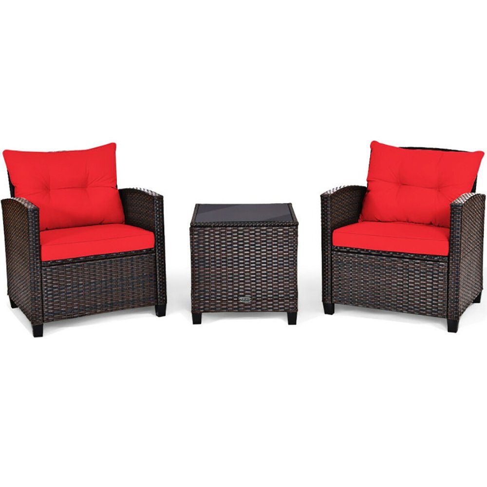 3 Pieces Rattan Patio Furniture Set With Washable Cushion - Image 9