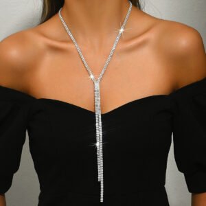 European And American Fashion Simple Full-Diamond Tassel Necklace Super Shiny High-End Sweater Chain Unique Temperament Minimalist Style Jewelry