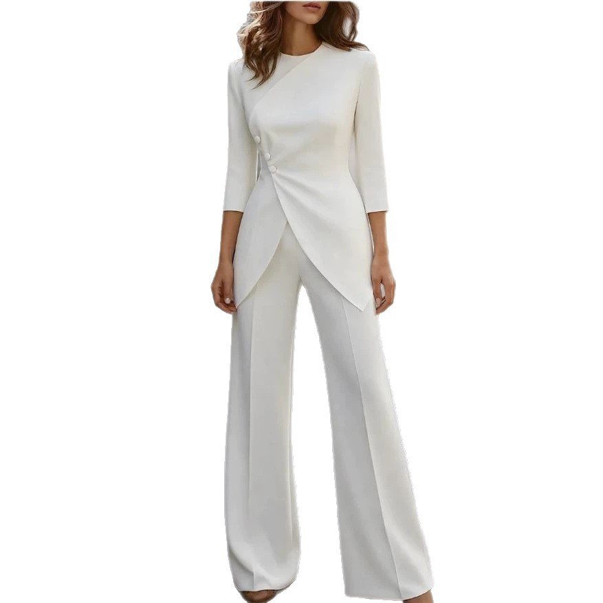 Round-neck Irregular Top And Flared Pants Set - Image 5