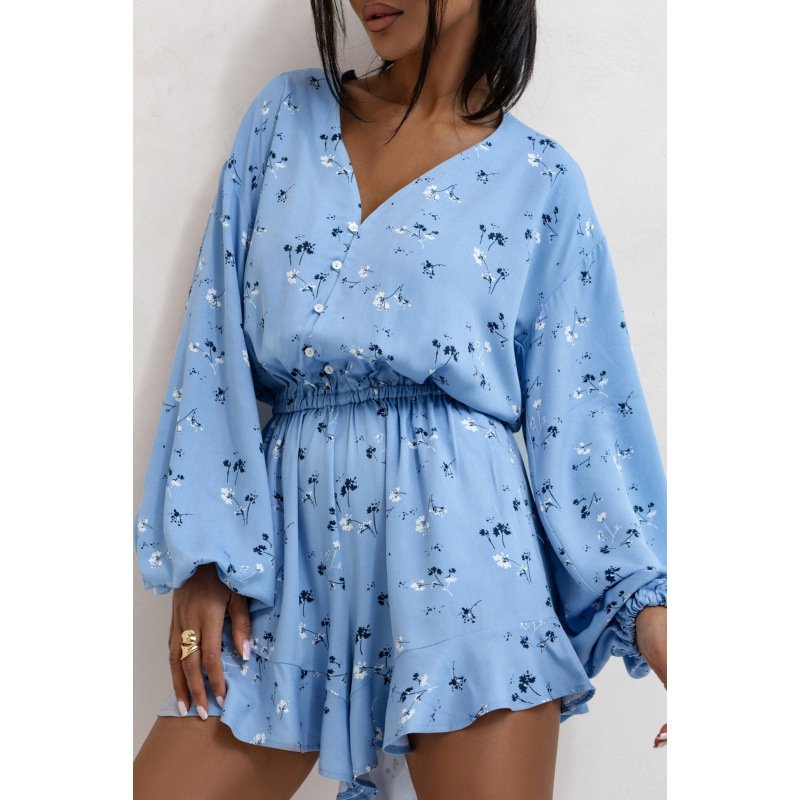 Printed V-neck Long Sleeve Jumpsuit - Image 4