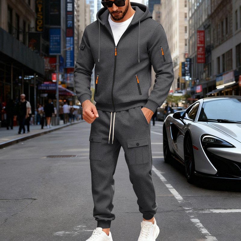 Men's Fleece-lined Casual Hoodie And Pants Set - Image 3