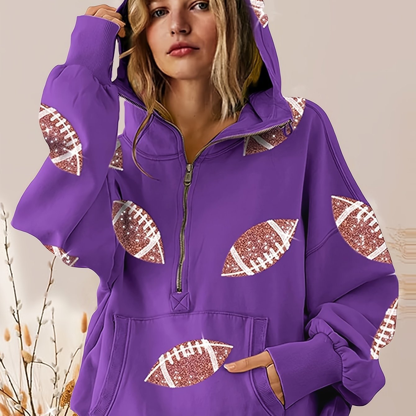 Cross-border European Style Women's Soccer Digital Printed Hooded Sweatshirt With Long Sleeves And Zipper Collar, Pullover For Women - Image 5