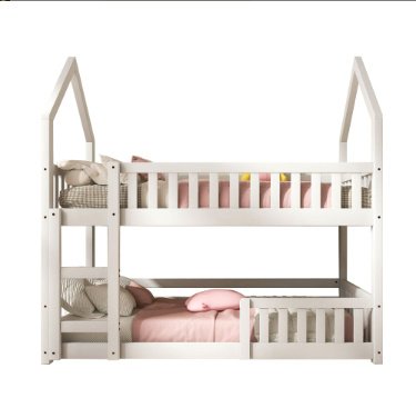 Bunk Bed, Twin Sleeper Bed With Ladder, Solid Wood Frame 3FT Single Bed, Gaming Bed, Castle-shaped Bed 90 X 190 Cm Children's Bed Room Furniture, Wooden Bed Frame For Kids Children White - Image 9