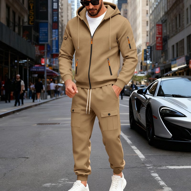 Men's Fleece-lined Casual Hoodie And Pants Set - Image 9