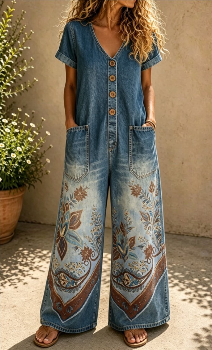 Short Sleeves Casual One-piece Wide-leg Jumpsuit - Image 9