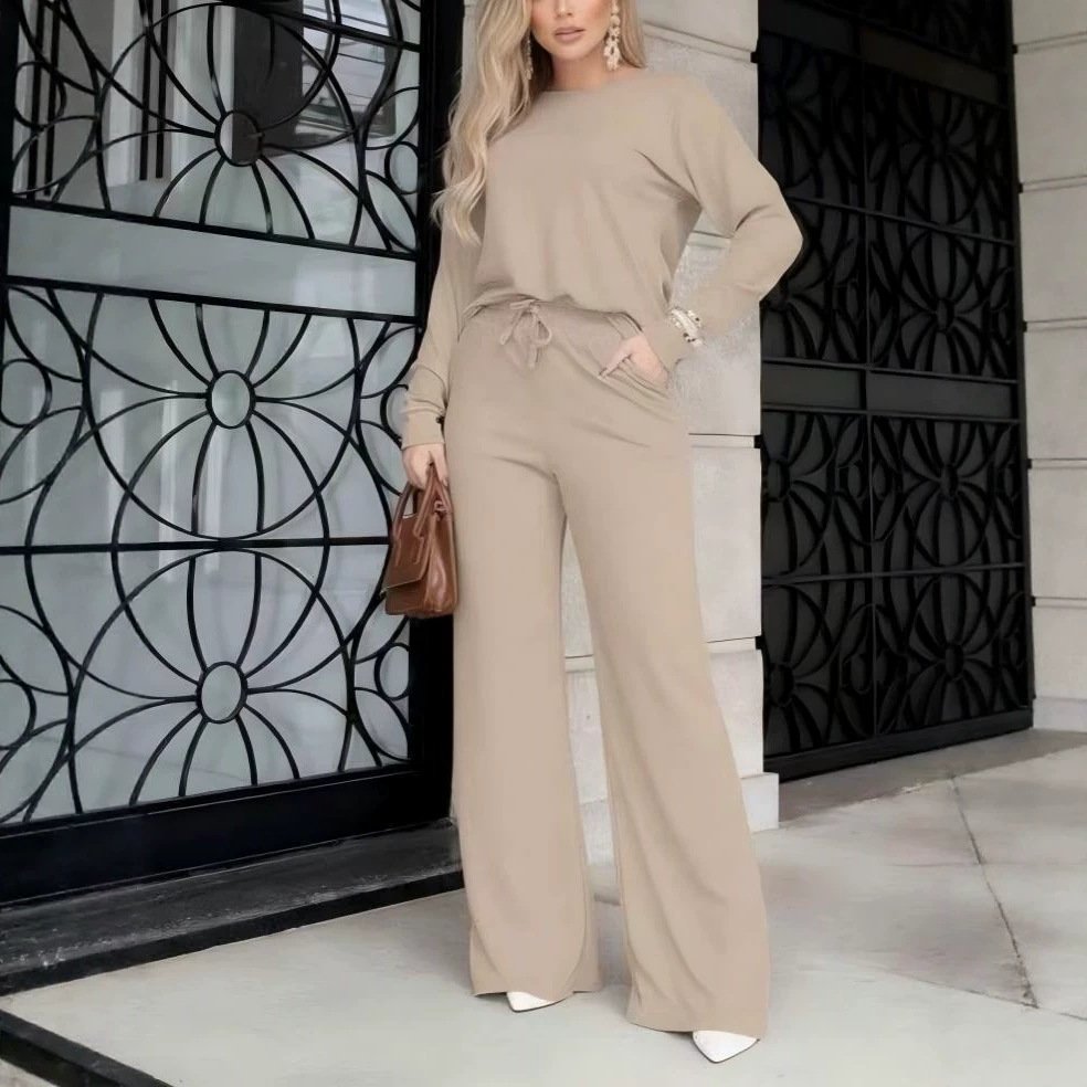 Long-sleeve Casual Loungewear Set With Loose-fitting Wide-leg Pants - Image 2
