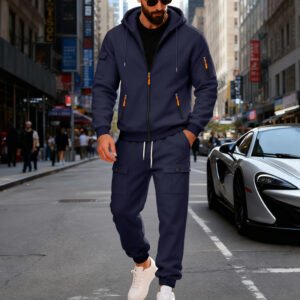 Men's Fleece-lined Casual Hoodie And Pants Set