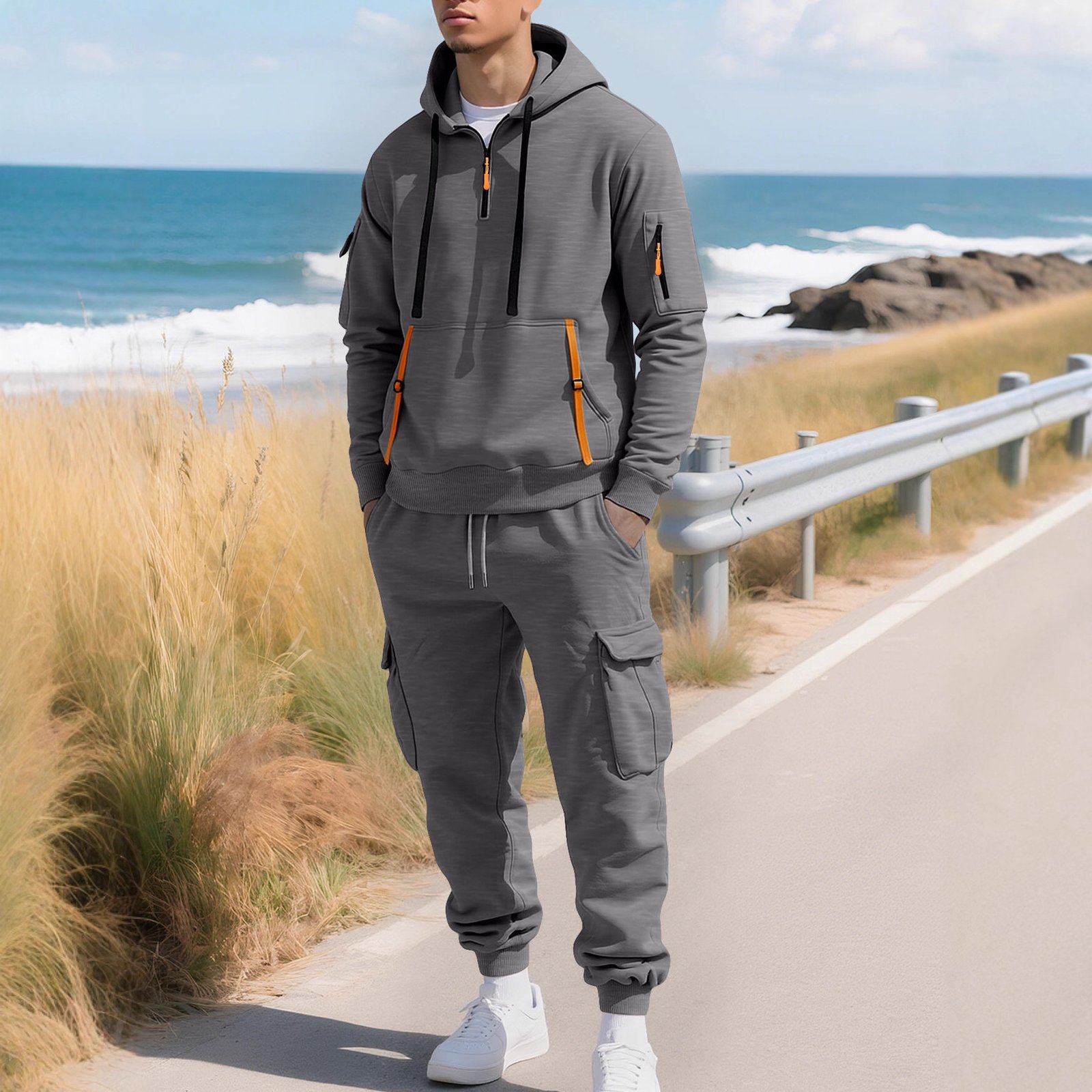 Mens Fleece-Lined Sweater Top And Pants Set